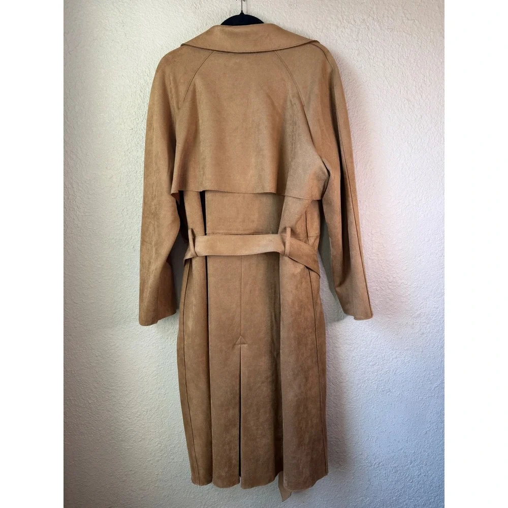 Banana Republic Camel Vegan Suede Trench Coat XL Long - Picture 4 of 11
